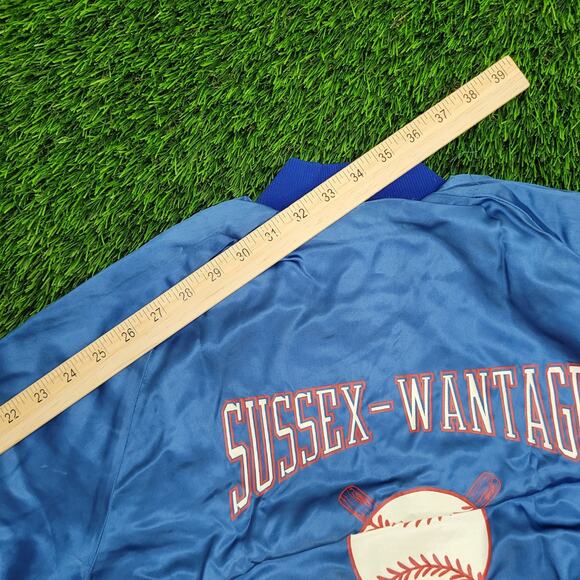 Vintage 90s Sussex-Wantage Jacket M 23x24 Blue Softball Baggy Boxy - Picture 3 of 15